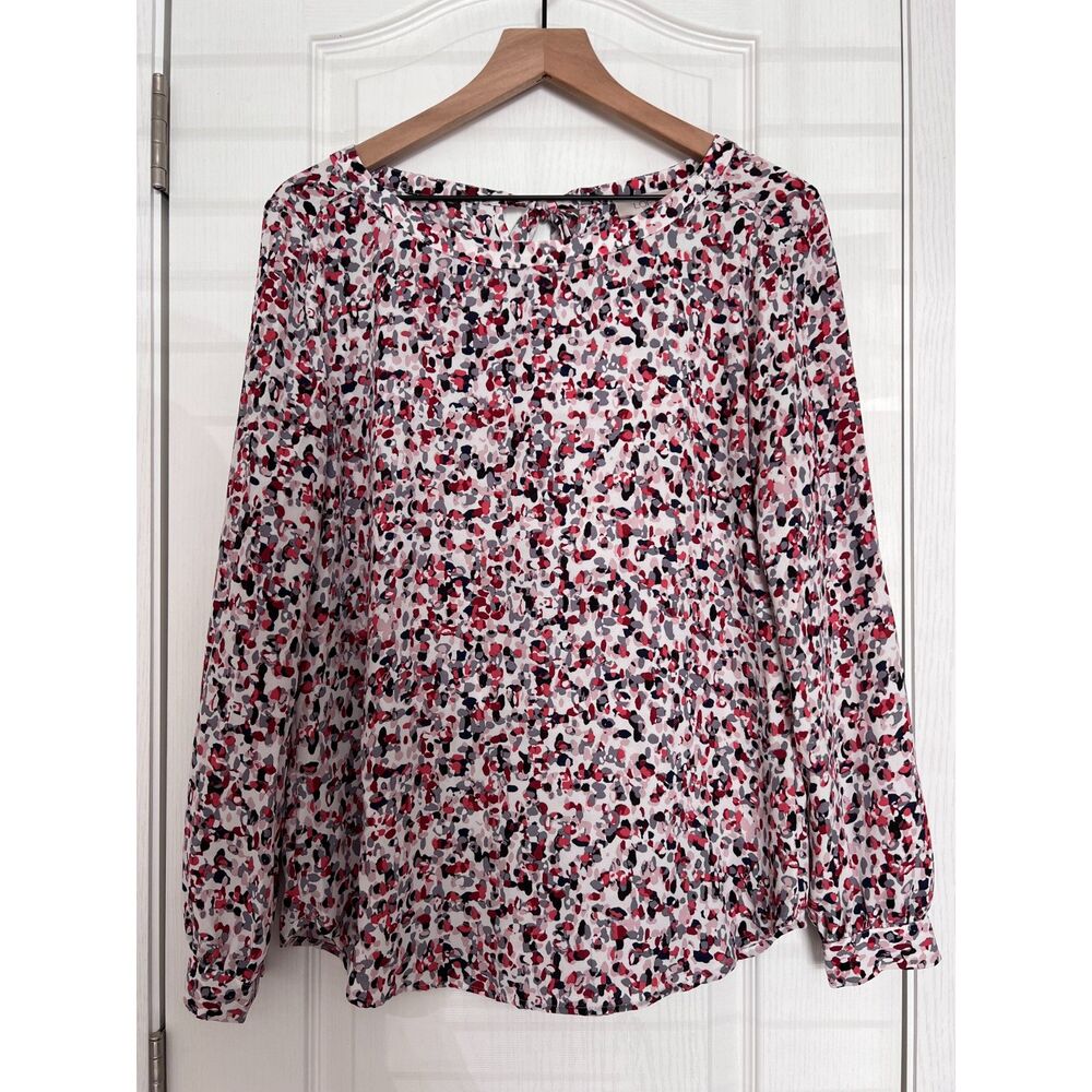 Loft Outlet Women's Long Sleeve Blouse Pink Red Black Print Tie Back Top Size S
